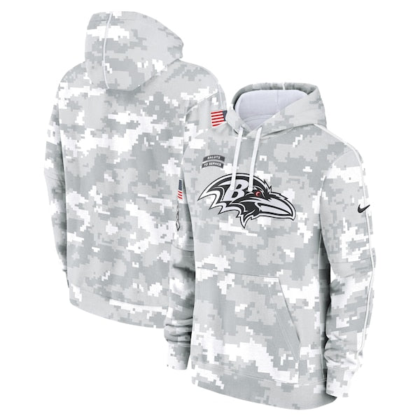 Baltimore Ravens Nike 2024 Salute to Service Club Fleece Pullover Hoodie - Arctic Camo