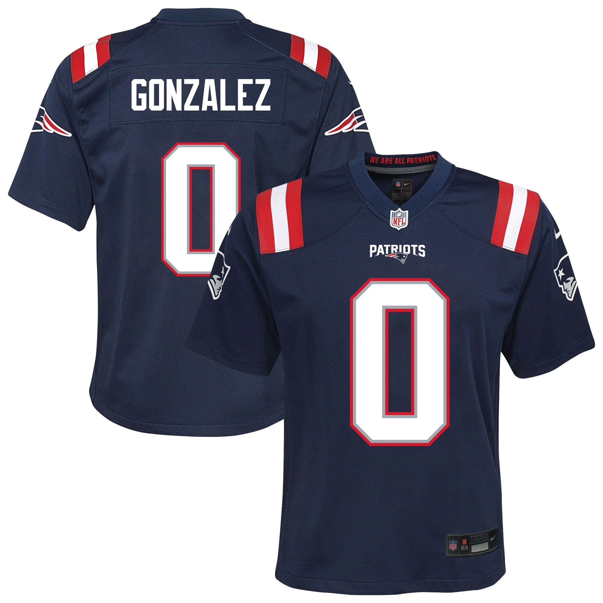 Christian Gonzalez New England Patriots Nike Youth Alternate Game Jersey - Red/Navy