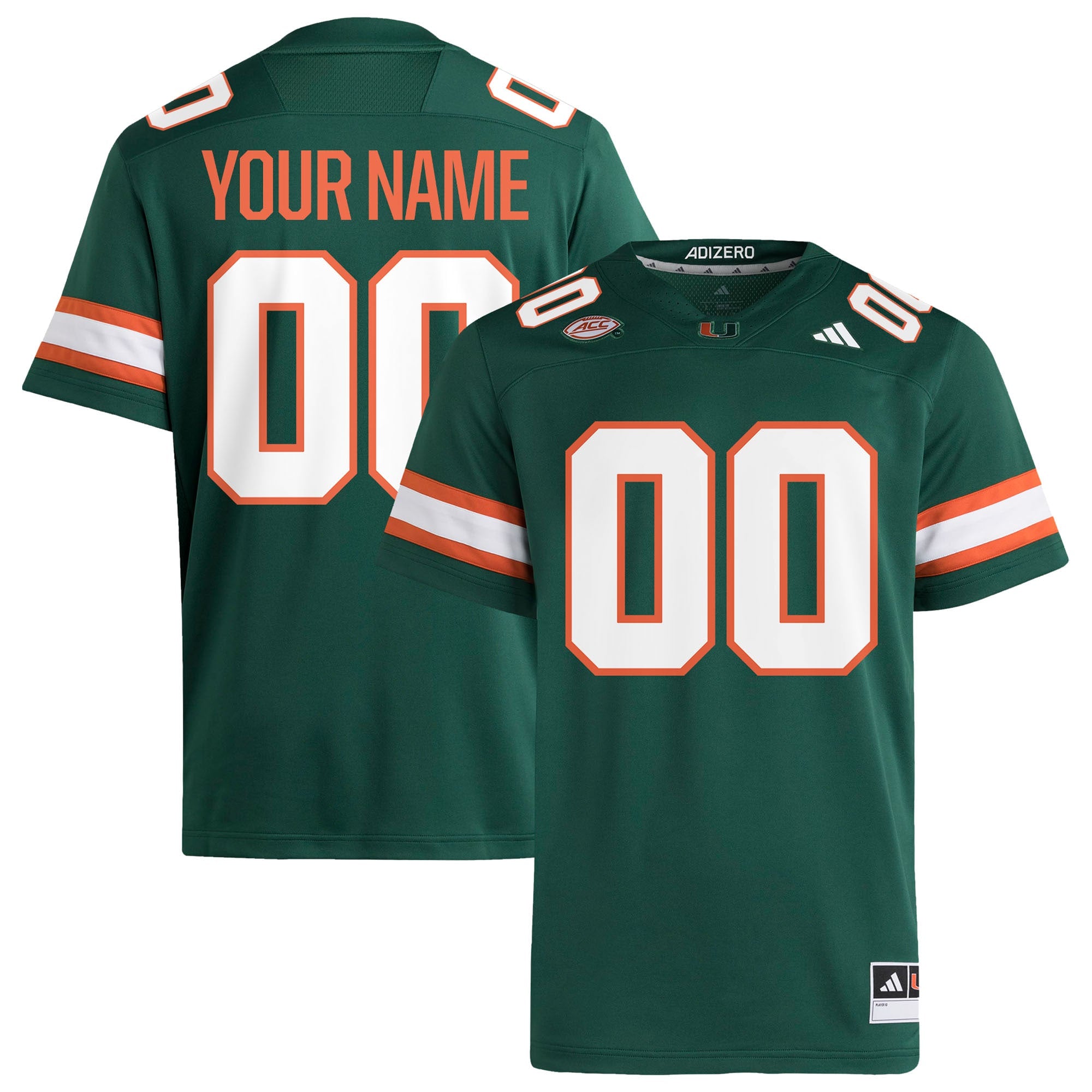 Miami Hurricanes adidas Custom White Premier Football Jersey - White/Green