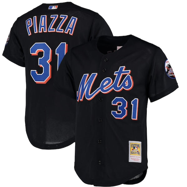 Mike Piazza New York Mets Cooperstown Collection Mesh Batting Practice Button-Up Jersey - Black/Orange/Royal
