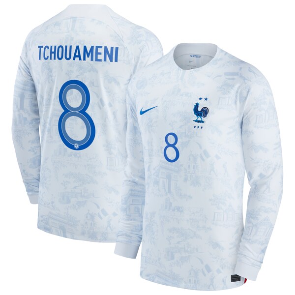 Aurélien Tchouaméni France National Team Nike 2022/23 Away Breathe Stadium Replica Long Sleeve Jersey - White