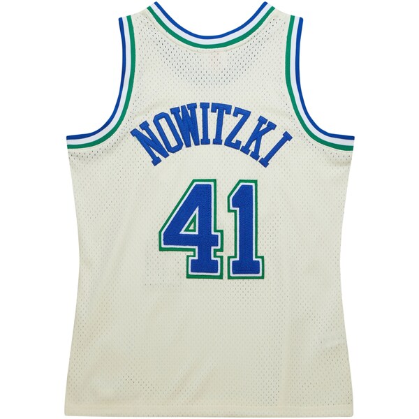 Dirk Nowitzki Dallas Mavericks Chainstitch Swingman Jersey - Cream