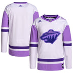 Minnesota Wild adidas Hockey Fights Cancer Primegreen Authentic Blank Practice Jersey - White/Purple