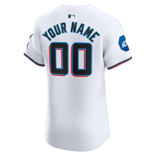 Miami Marlins Nike Home Elite Custom Patch Jersey - White