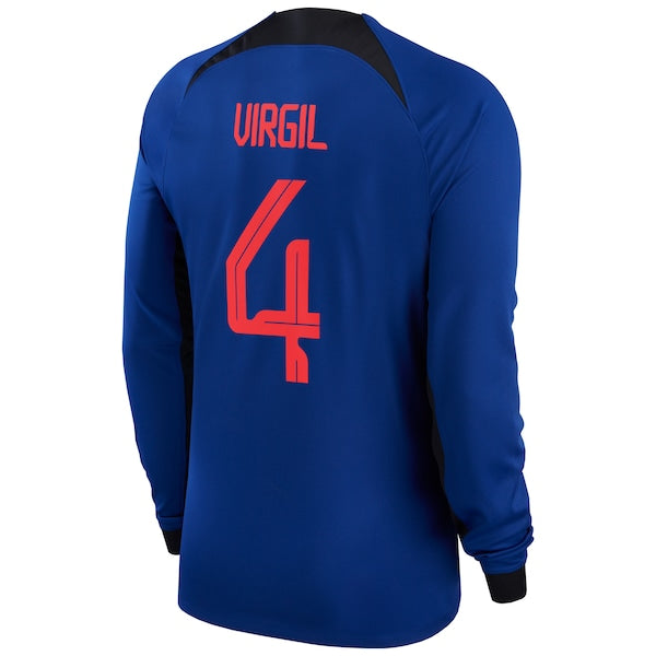 Virgil Van Dijk Netherlands National Team Nike 2022/23 Away Breathe Stadium Replica Player Long Sleeve Jersey - Blue