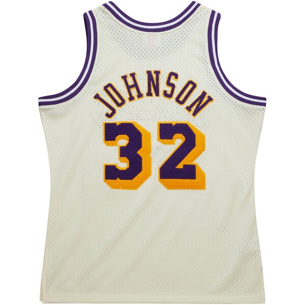 Magic Johnson Los Angeles Lakers Chainstitch Swingman Jersey - Cream
