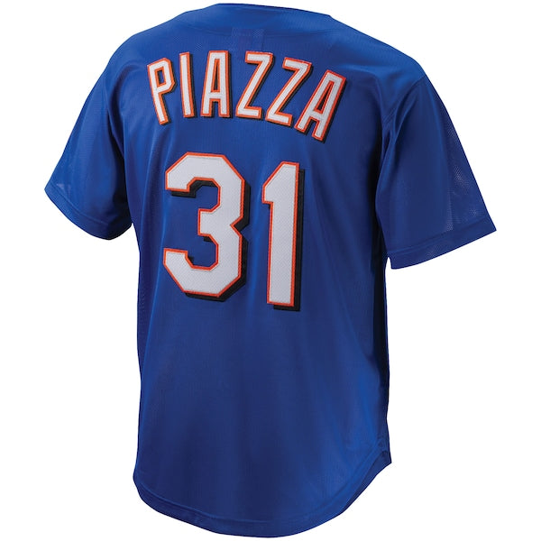 Mike Piazza New York Mets Cooperstown Collection Mesh Batting Practice Button-Up Jersey - Royal/Black/Orange