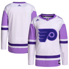 Philadelphia Flyers adidas Hockey Fights Cancer Primegreen Authentic Blank Practice Jersey - White/Purple