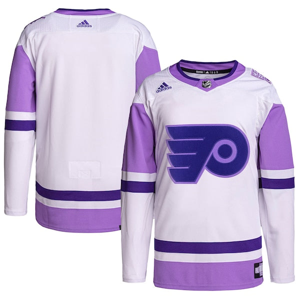 Philadelphia Flyers adidas Hockey Fights Cancer Primegreen Authentic Blank Practice Jersey - White/Purple