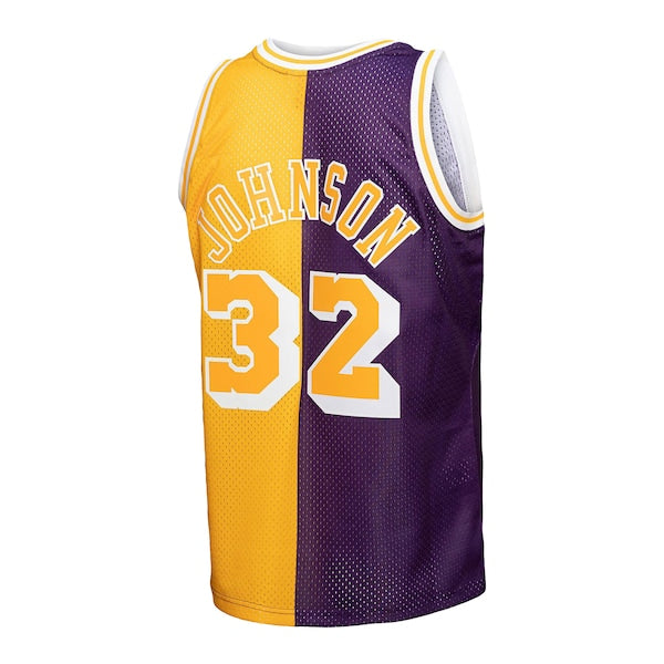 Magic Johnson Los Angeles Lakers Big & Tall Hardwood Classics 1984/85 Split Swingman Jersey - Purple/Gold