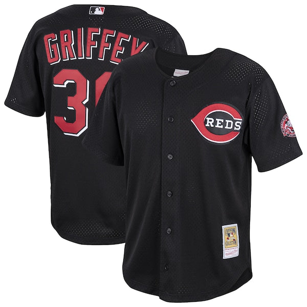 Ken Griffey Jr. Cincinnati Reds  Cooperstown Collection Mesh Batting Practice Button-Up Jersey  - Black