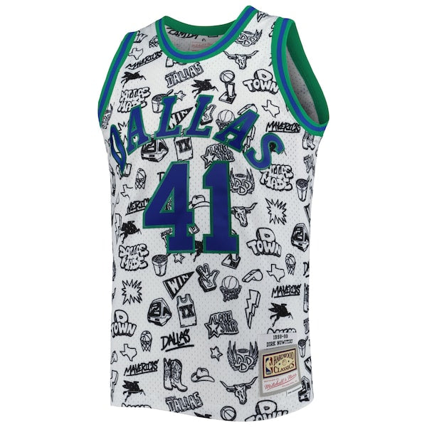 Dirk Nowitzki Dallas Mavericks 1998/99 Hardwood Classics Doodle Swingman Jersey - White