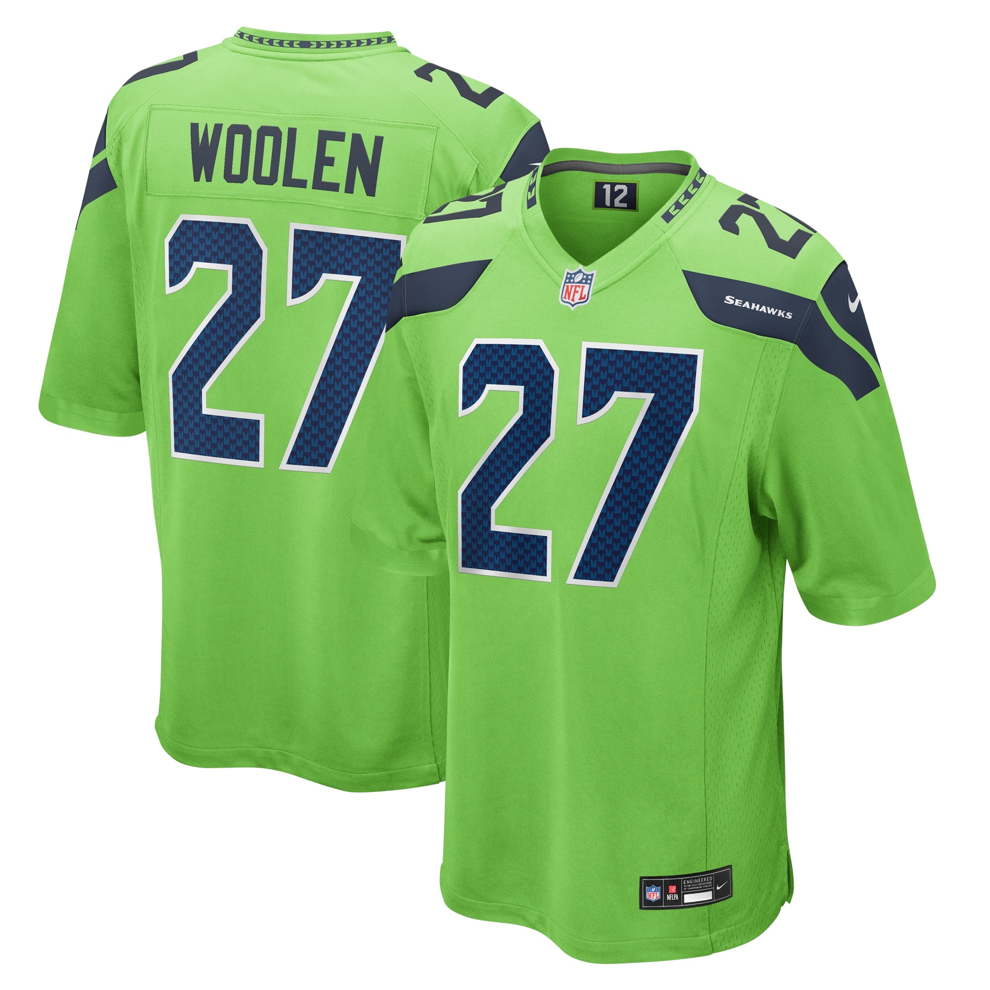 Tariq Woolen Seattle Seahawks Nike Game Player Jersey - College Navy/Neon Green