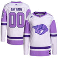 Nashville Predators adidas Hockey Fights Cancer Primegreen Authentic Custom Jersey - White/Purple