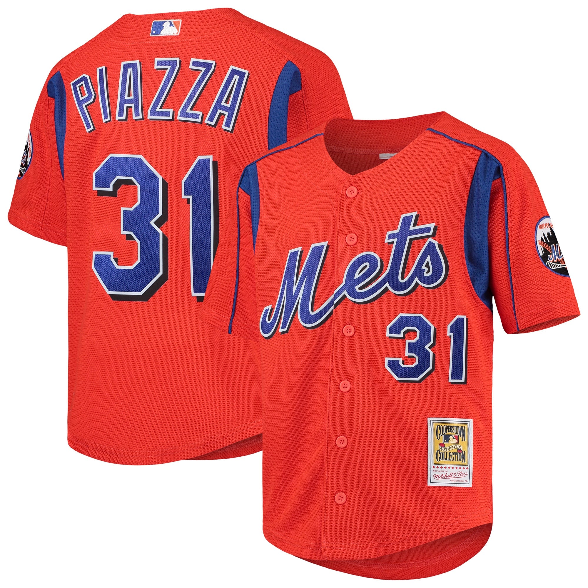 Mike Piazza New York Mets Youth Cooperstown Collection Mesh Batting Practice Jersey - Black/Orange
