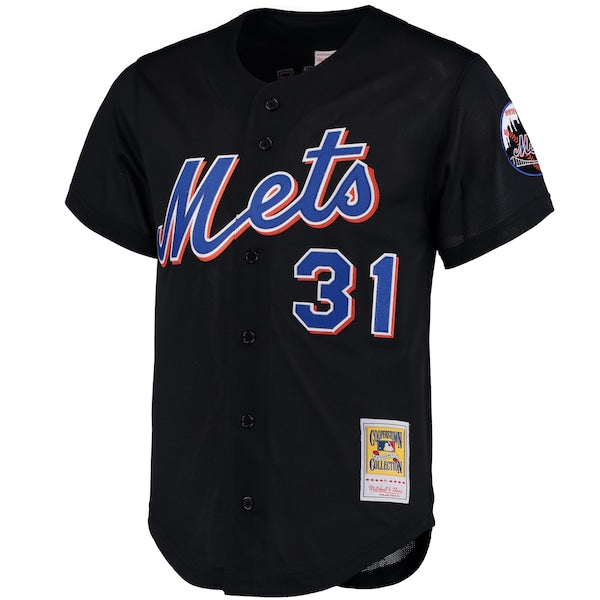 Mike Piazza New York Mets Cooperstown Collection Mesh Batting Practice Button-Up Jersey - Black/Orange/Royal