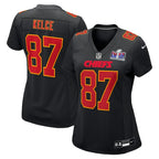 Travis Kelce Kansas City Chiefs Nike Women's Super Bowl LVIII Carbon Fashion Game Player Jersey - Black