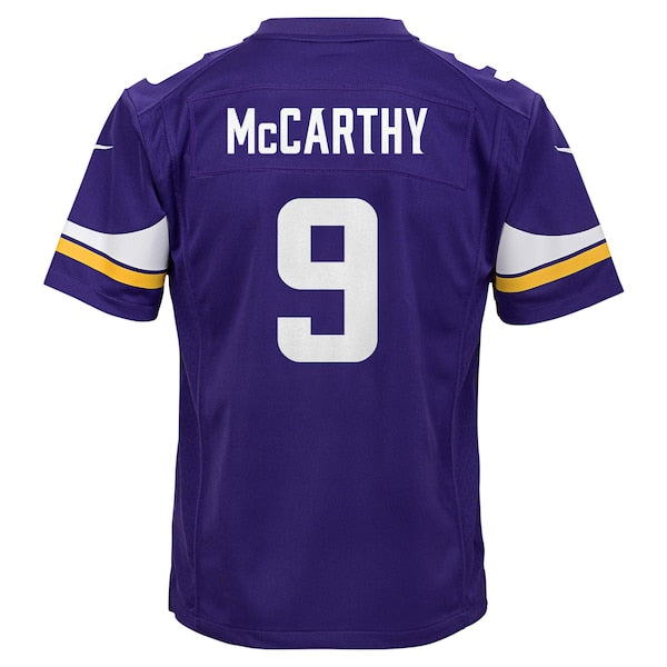 J.J. McCarthy Minnesota Vikings Nike Youth Team Player Game Jersey - Purple/White