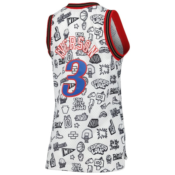 Allen Iverson Philadelphia 76ers Women's 2000 Doodle Swingman Jersey - White