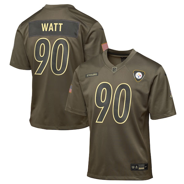 T.J. Watt Pittsburgh Steelers Nike Youth 2025 Salute to Service Game Jersey - Olive