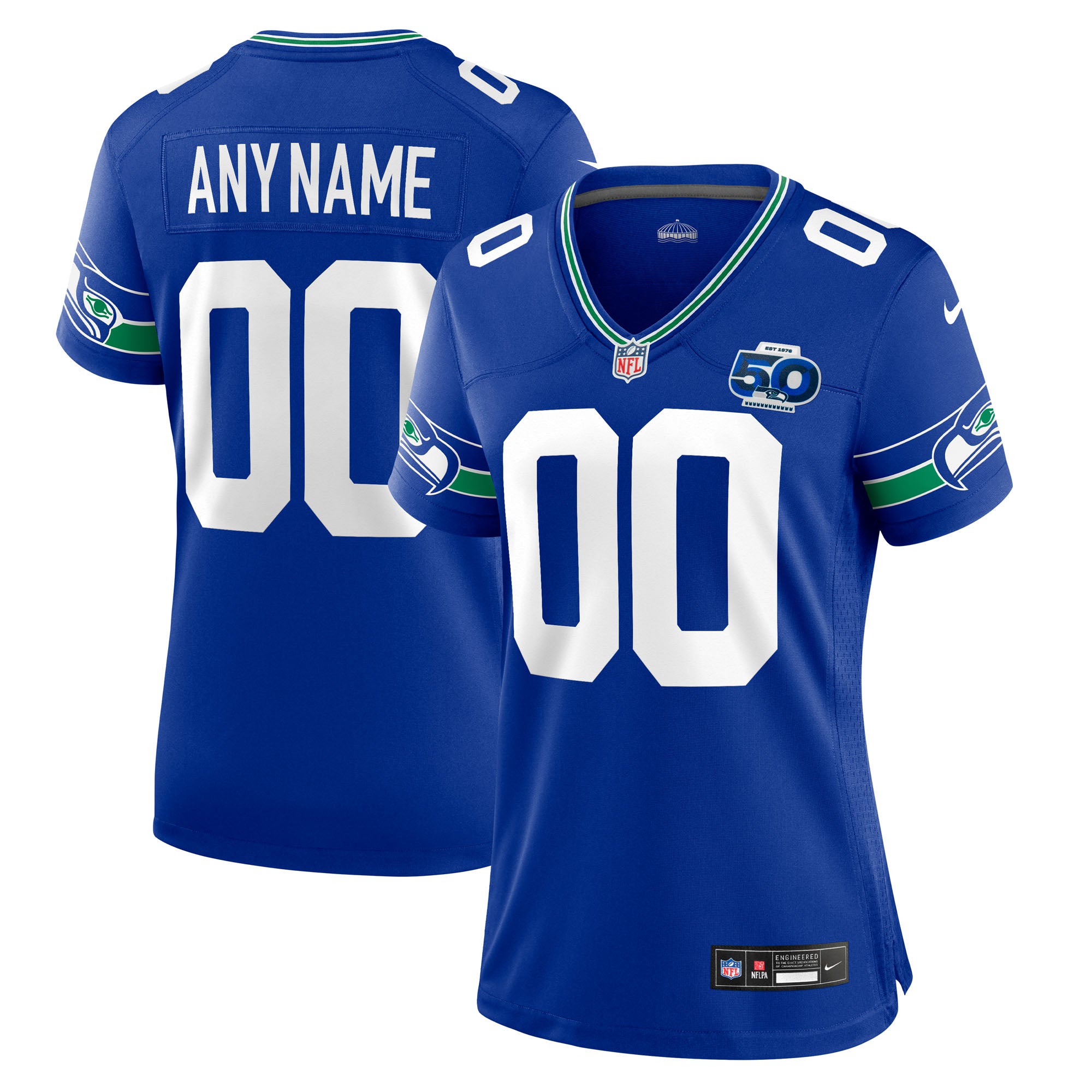 Seattle Seahawks Nike Women's 50th Season Team Custom Game Jersey - College Navy/Royal/Neon Green