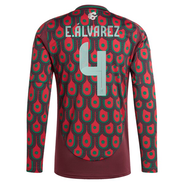 Edson Alvarez Mexico National Team adidas 2024 Home Replica Player Long Sleeve Jersey - Burgundy/Green
