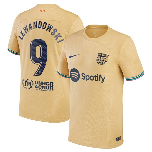 Robert Lewandowski Barcelona Nike Youth 2022/23 Away Replica Player Jersey - Gold