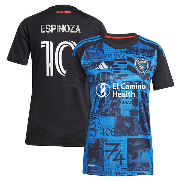 Cristian Espinoza San Jose Earthquakes adidas Women's 2025 Headliner Replica Player Jersey - Black