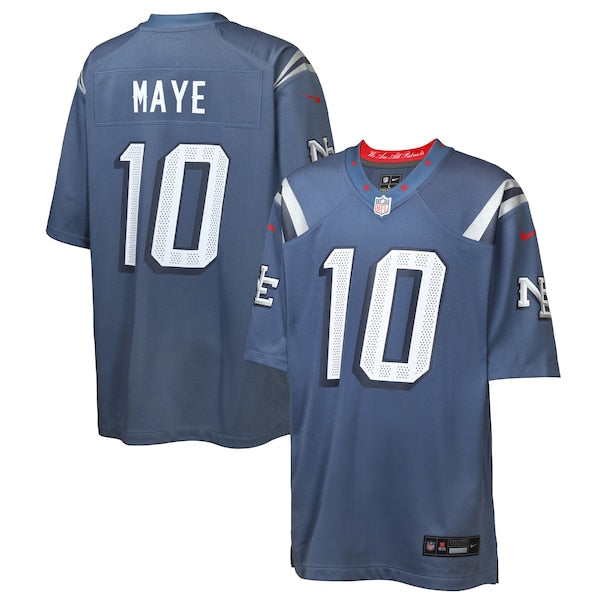 Drake Maye New England Patriots Nike Youth 2025 Rivalries Collection Game Jersey - Storm Blue