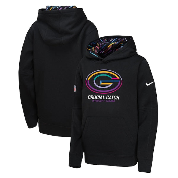 Green Bay Packers Nike Youth 2024 NFL Crucial Catch Pullover Hoodie - Black
