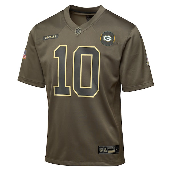 Jordan Love Green Bay Packers Nike Youth 2025 Salute to Service Game Jersey - Olive