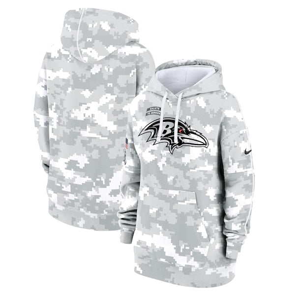 Baltimore Ravens Nike Women's 2024 Salute To Service Club Fleece Pullover Hoodie - Arctic Camo
