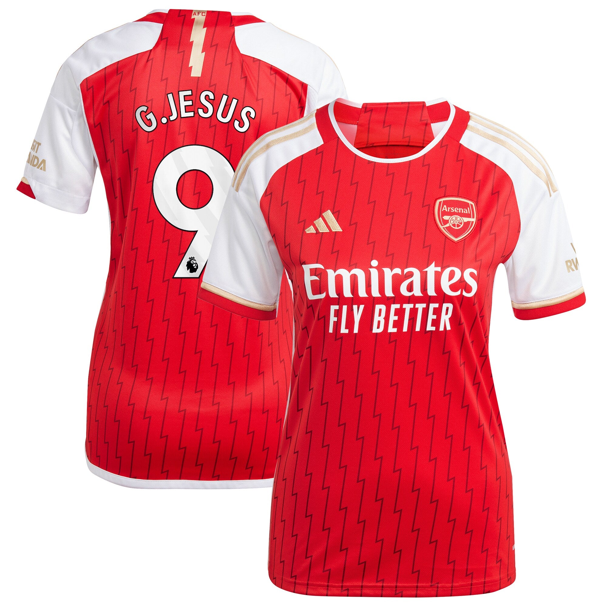 Gabriel Jesus Arsenal adidas Women's 2023/24 Third Replica Player Jersey - Green/Red/Yellow