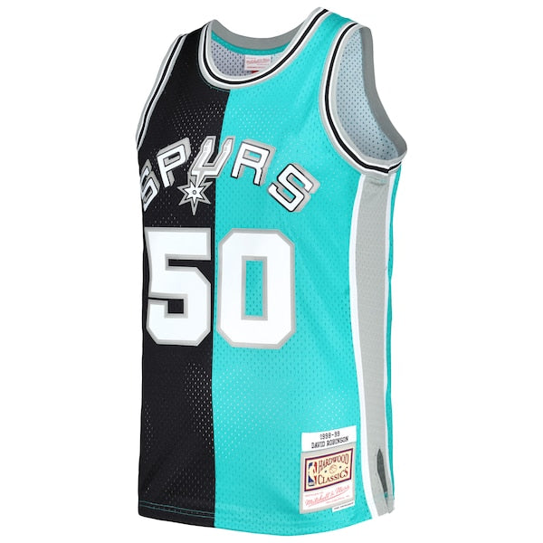 David Robinson San Antonio Spurs Hardwood Classics 1998/99 Split Swingman Jersey - Black/Teal