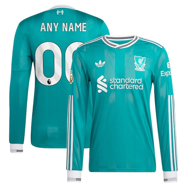 Liverpool adidas 2025/26 Third Authentic Long Sleeve Custom Jersey - Green