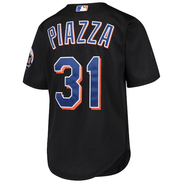 Mike Piazza New York Mets Youth Cooperstown Collection Mesh Batting Practice Jersey - Black/Orange