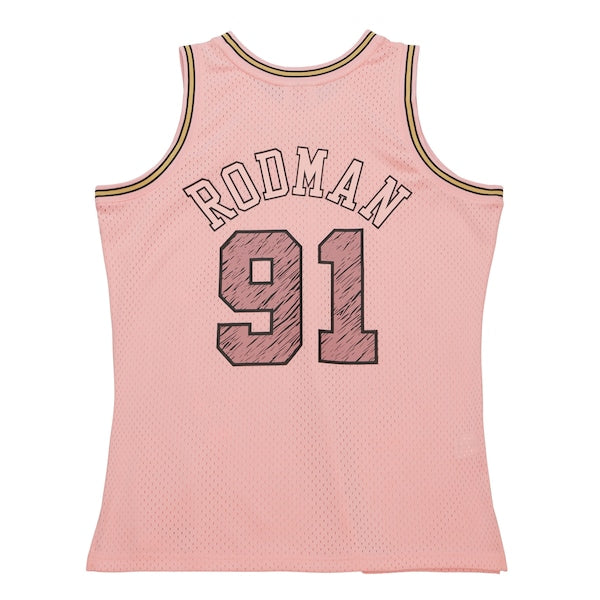 Dennis Rodman Chicago Bulls  1997/98 Swingman Sidewalk Sketch Jersey - Pink