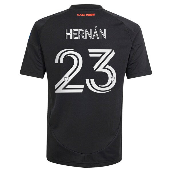 Hernán López San Jose Earthquakes adidas Youth 2025 Headliner Replica Player Jersey - Black
