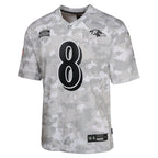 Lamar Jackson Baltimore Ravens Nike Youth 2024 Salute to Service Game Jersey - Arctic Camo