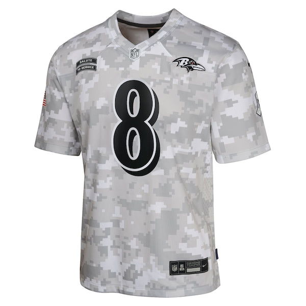 Lamar Jackson Baltimore Ravens Nike Youth 2024 Salute to Service Game Jersey - Arctic Camo