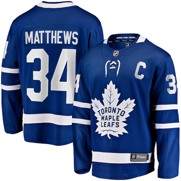 Auston Matthews Toronto Maple Leafs  Captain Patch Home Breakaway Player Jersey - Blue