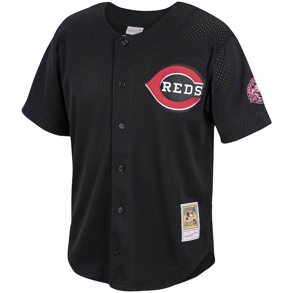 Barry Larkin Cincinnati Reds Cooperstown Collection Mesh Batting Practice Button-Up Jersey - Black