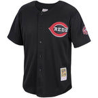 Barry Larkin Cincinnati Reds Cooperstown Collection Mesh Batting Practice Button-Up Jersey - Black