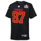 Travis Kelce Kansas City Chiefs Nike Youth Super Bowl LVIII Patch Carbon Fashion Game Jersey - Black