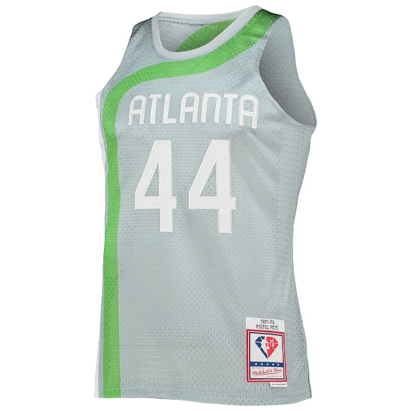 Pete Maravich Atlanta Hawks 75th Anniversary 1971/72 Hardwood Classics Swingman Jersey - Silver