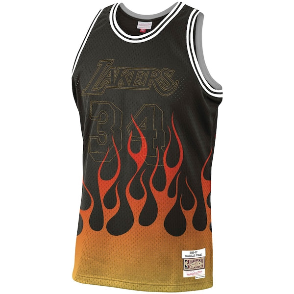 Shaquille O'Neal Los Angeles Lakers 1996-97 Hardwood Classics Flames Swingman Jersey - Black