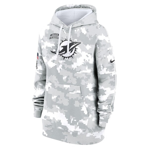 Miami Dolphins Nike Women's 2024 Salute To Service Club Fleece Pullover Hoodie - Arctic Camo