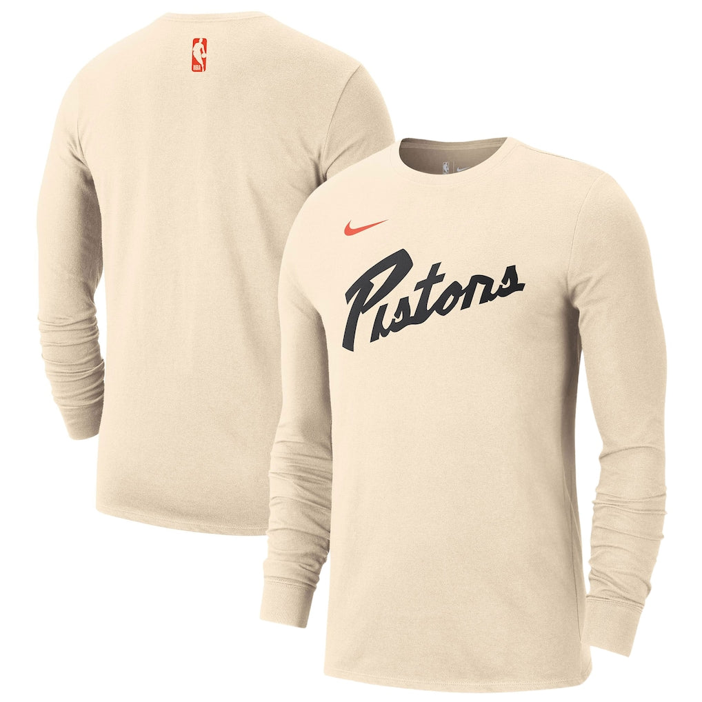 Men's Detroit Pistons Nike Tan 2024/25 City Edition Essential Logo Long Sleeve T-Shirt
