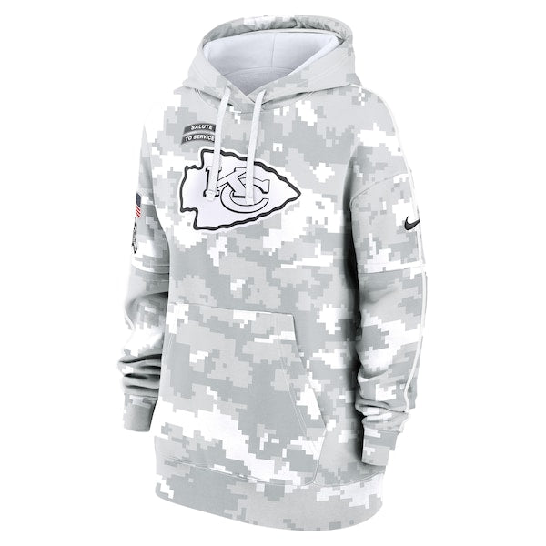 Kansas City Chiefs Nike Women's 2024 Salute To Service Club Fleece Pullover Hoodie - Arctic Camo
