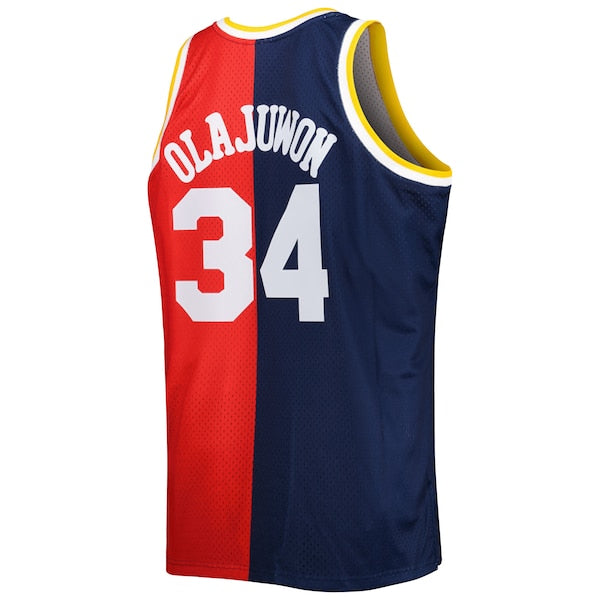 Hakeem Olajuwon Houston Rockets Big & Tall Hardwood Classics 1993/94 Split Swingman Jersey - Navy/Red
